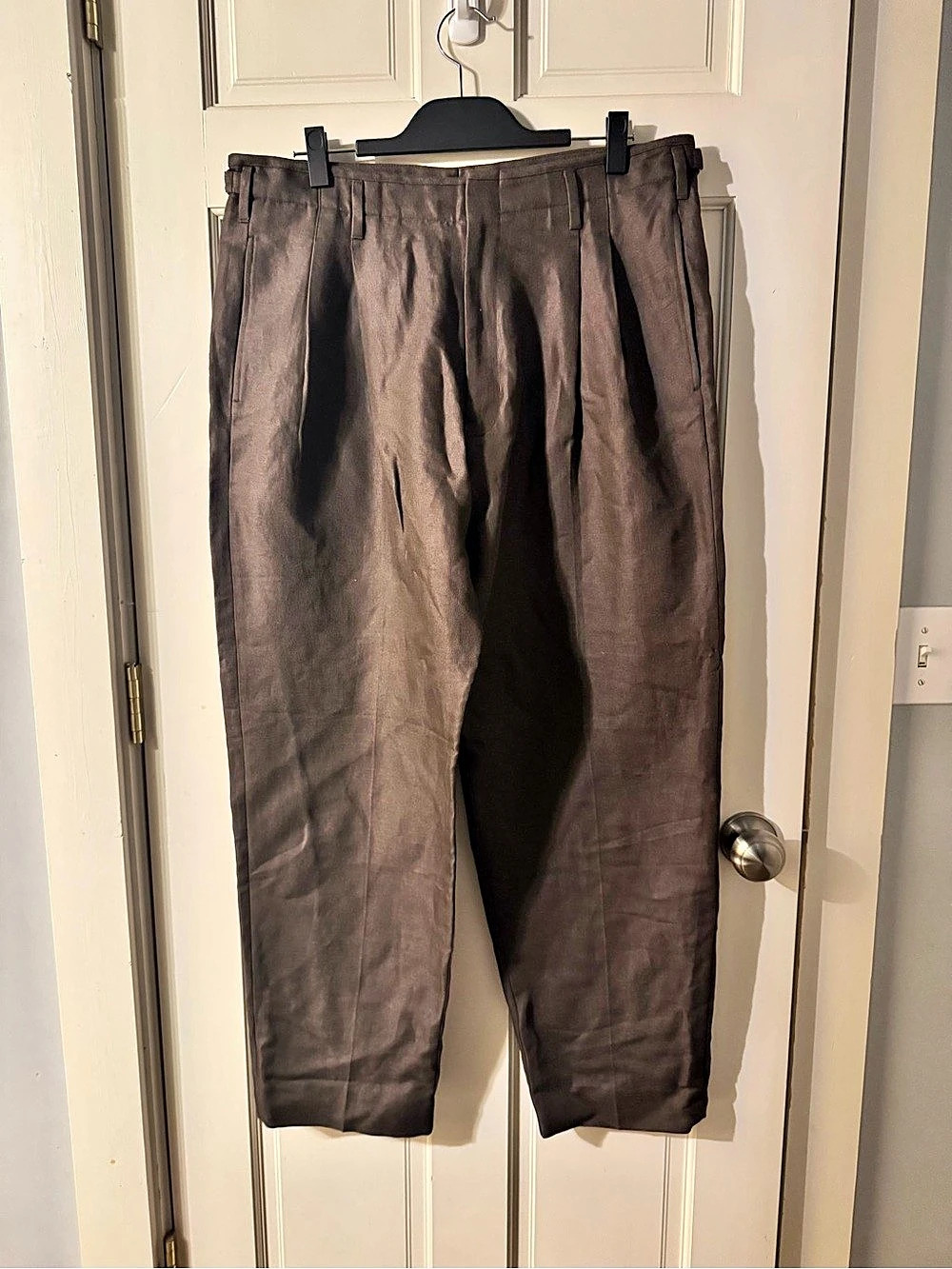 NWT Madewell Double-Pleated Linen Cotton Trousers Brown 35x32